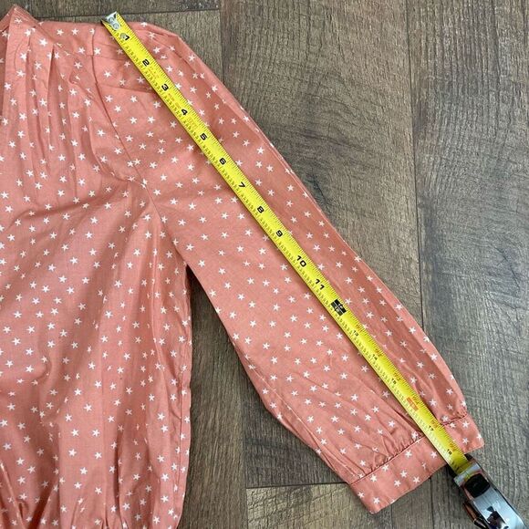 Madewell Star Scatter Wrap Top Peach Blush 100% Cotton 3/4 Sleeve‎ Tie Waist XS - Picture 6 of 10